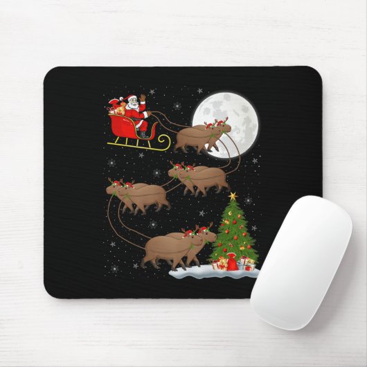 Capybara Santa Sleigh Flying Funny Magical Christm Muismat (Met muis)