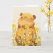 Capybara Schattige Glimlach Kaart (Gele Bloem)