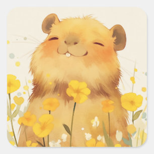 Capybara Schattige Glimlach Vierkante Sticker