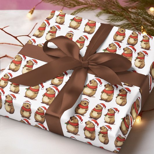 Capybara Schattige kerstpatroon Cadeaupapier