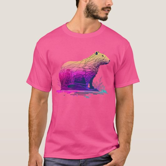 Capybara Schattigee en grappige Capybara vaporwave T-shirt (Voorkant)