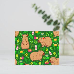 Capybara Schets met Lente Bloemen op Groen Briefkaart