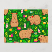 Capybara Schets met Lente Bloemen op Groen Briefkaart (Voorkant)