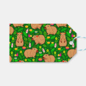 Capybara Schets met Lente Bloemen op Groen Cadeaulabel (Voorkant (Horizontaal))