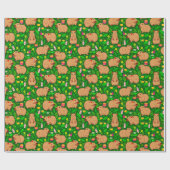 Capybara Schets met Lente Bloemen op Groen Cadeaupapier (Vlak)