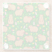 Capybara Schets met Lente Bloemen op Groen Glazen Onderzetter (Achterkant)