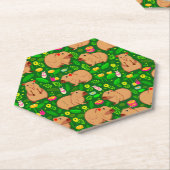 Capybara Schets met Lente Bloemen op Groen Kartonnen Onderzetters (Schuin)