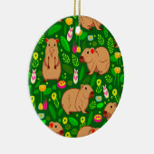 Capybara Schets met Lente Bloemen op Groen Keramisch Ornament (Rechts)