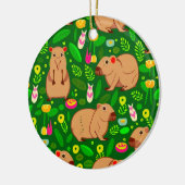 Capybara Schets met Lente Bloemen op Groen Keramisch Ornament (Links)
