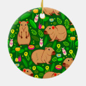 Capybara Schets met Lente Bloemen op Groen Keramisch Ornament (Achterkant)