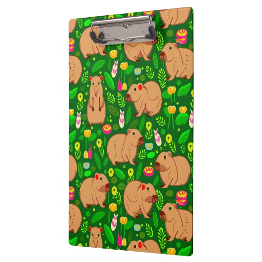 Capybara Schets met Lente Bloemen op Groen Klembord (Links)
