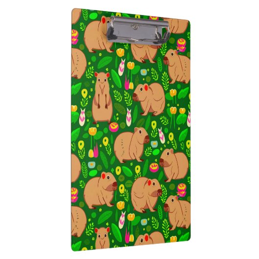 Capybara Schets met Lente Bloemen op Groen Klembord (Rechts)