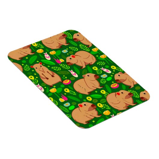 Capybara Schets met Lente Bloemen op Groen Magneet (Rechterzijde)