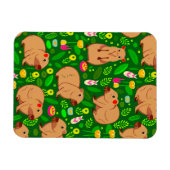 Capybara Schets met Lente Bloemen op Groen Magneet (Horizontaal)