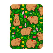 Capybara Schets met Lente Bloemen op Groen Magneet (Verticaal)