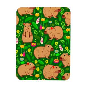 Capybara Schets met Lente Bloemen op Groen Magneet