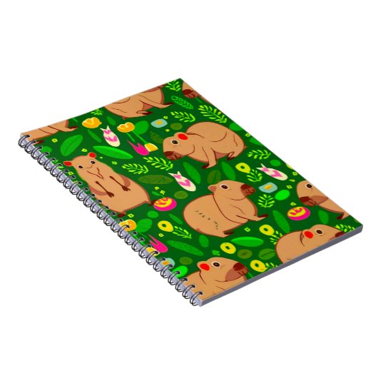 Capybara Schets met Lente Bloemen op Groen Notitieboek (Rechterzijde)