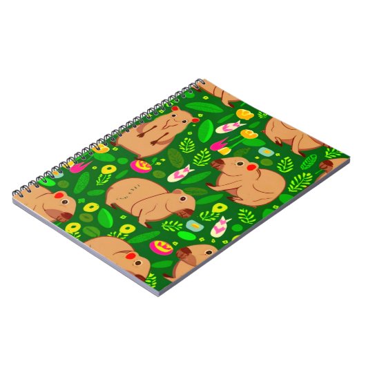 Capybara Schets met Lente Bloemen op Groen Notitieboek (Linkerzijde)