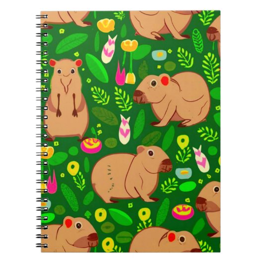 Capybara Schets met Lente Bloemen op Groen Notitieboek (Voorkant)