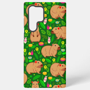 Capybara Schets met Lente Bloemen op Groen Samsung Galaxy Hoesje