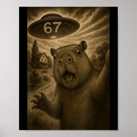 Capybara Selfie 67 Meme Zes Zeven Grappige Ufo  Poster (Voorkant)