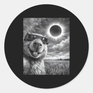 Capybara Selfie Grappig Dier Zonne-eclips Grafisch Ronde Sticker