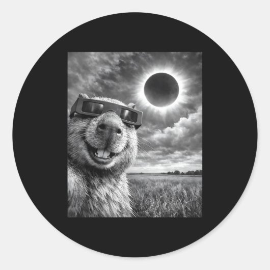 Capybara Selfie Grappig Dier Zonne-eclips Grafisch Ronde Sticker (Voorkant)