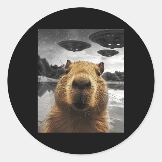 Capybara Selfie Grappig Kerstdier Graphic Capybara Ronde Sticker (Voorkant)