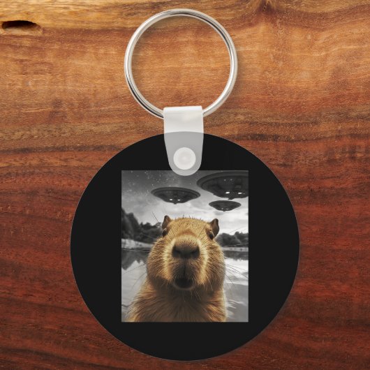 Capybara Selfie Grappig Kerstdier Graphic Capybara Sleutelhanger (Voorkant)