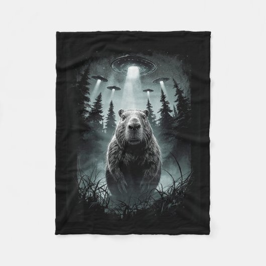 Capybara Selfie met Alien UFO Grappig Capybara Gif Fleece Deken (Voorkant)