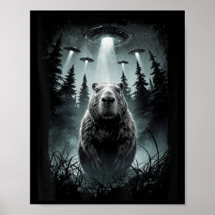 Capybara Selfie met Alien UFO Grappig Capybara Gif Poster
