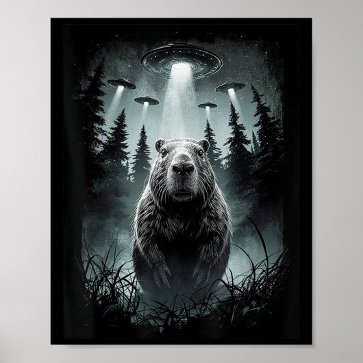 Capybara Selfie met Alien UFO Grappig Capybara Gif Poster (Voorkant)
