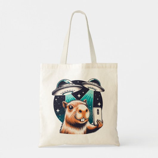 Capybara Selfie met UFO's Grappige schattige capyb Tote Bag (Achterkant)