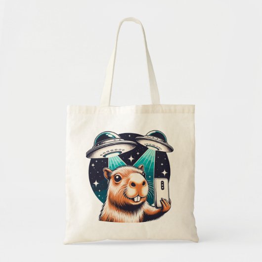 Capybara Selfie met UFO's Grappige schattige capyb Tote Bag (Voorkant)