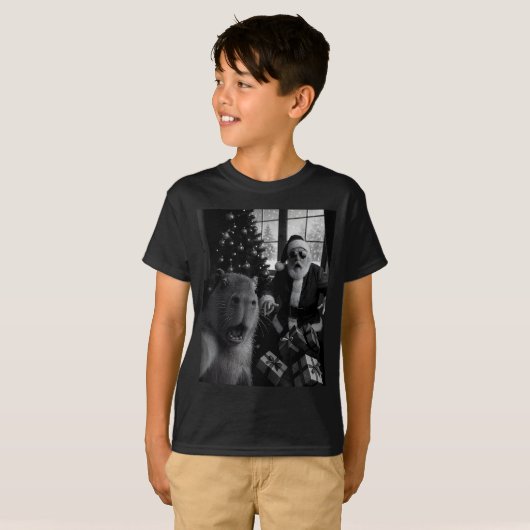 Capybara Selfie With Santa Funny Capybara For Men T-shirt (Voorkant volledig)