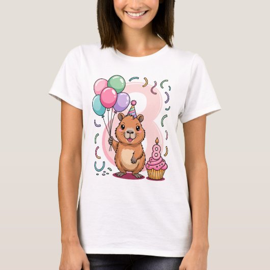 Capybara Shirt for Girls 8 Birthday Party Fun (Voorkant)