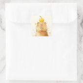 Capybara Sinaasappel Ben Je Blij Vierkante Sticker (Tas)
