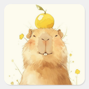 Capybara Sinaasappel Ben Je Blij Vierkante Sticker