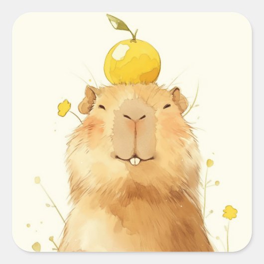 Capybara Sinaasappel Ben Je Blij Vierkante Sticker (Voorkant)
