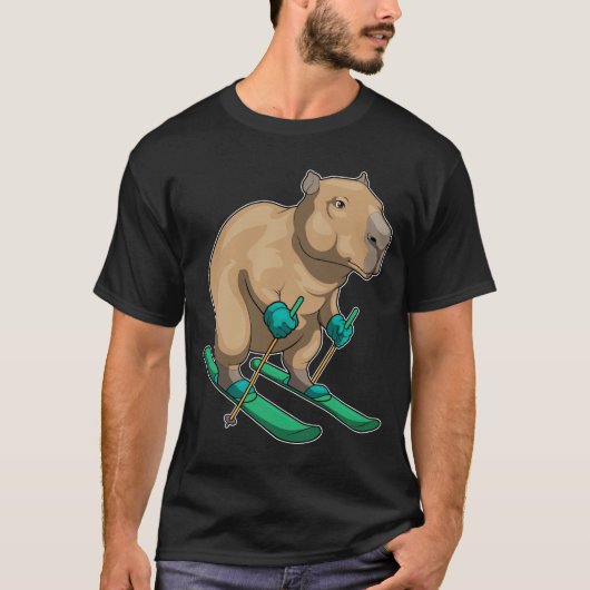 Capybara Skier Ski Wintersport T-shirt (Voorkant)
