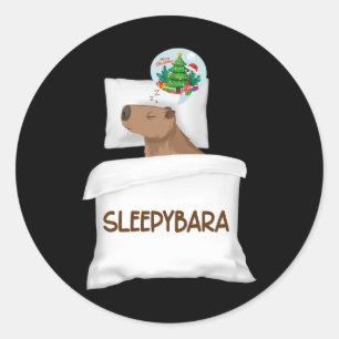 Capybara Slaap Nacht Kerstmisknaagdier Kerstdromen Ronde Sticker