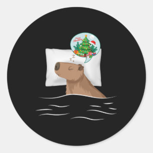 Capybara Slaap Nacht Kerstmisknaagdier Kerstdroom  Ronde Sticker