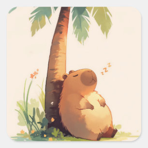 Capybara Slapend Onder Palmboom Vierkante Sticker