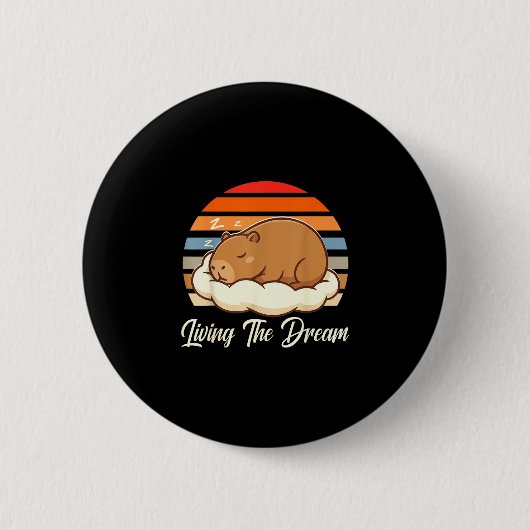Capybara sleepybara droomt van het leven retro vin ronde button 5,7 cm (Voorkant)