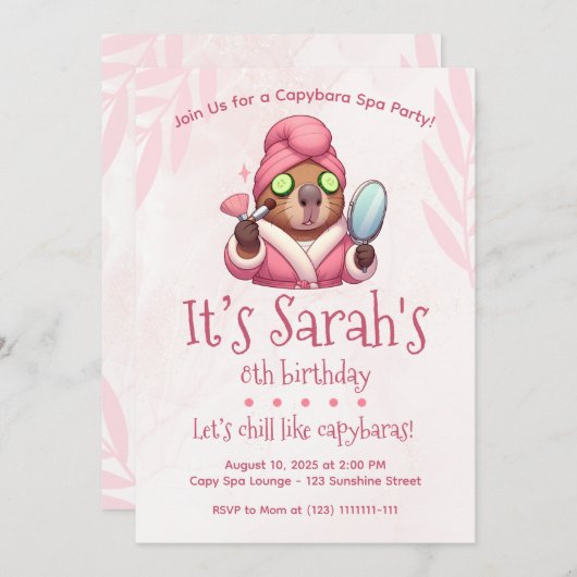 Capybara Spa Party Uitnodiging Capybara verjaardag (Voorkant / Achterkant)