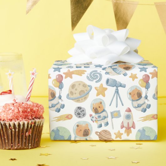 Capybara Space Pattern Wrapping Papierrol Cadeaupapier (Verjaardagsfeest)