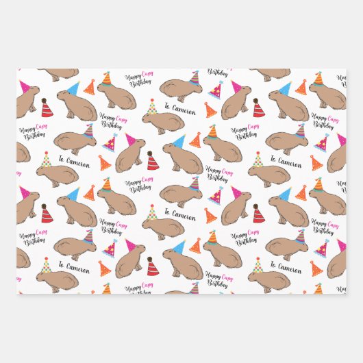 Capybara Specialized Hand-Illustrated Birthday Inpakpapier Vel (Voorkant)
