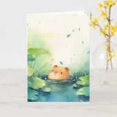 Capybara Speelse Blik vanuit het Water Kaart (Gele Bloem)