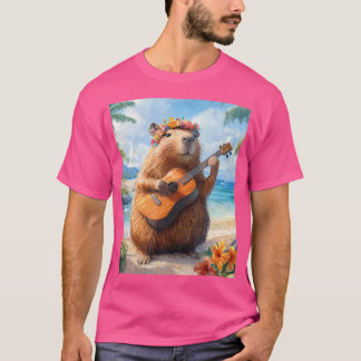 Capybara speelt gitaar Ukulele Beach Hawaii Grappi T-shirt