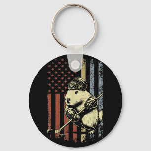 Capybara speelt hockey Amerikaanse vlag Capybara H Sleutelhanger